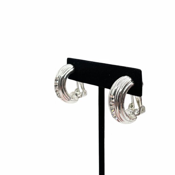 Vintage VENDOME Silver Tone Rhinestone Clip-On Earrings Collectible Designer - Picture 4 of 9